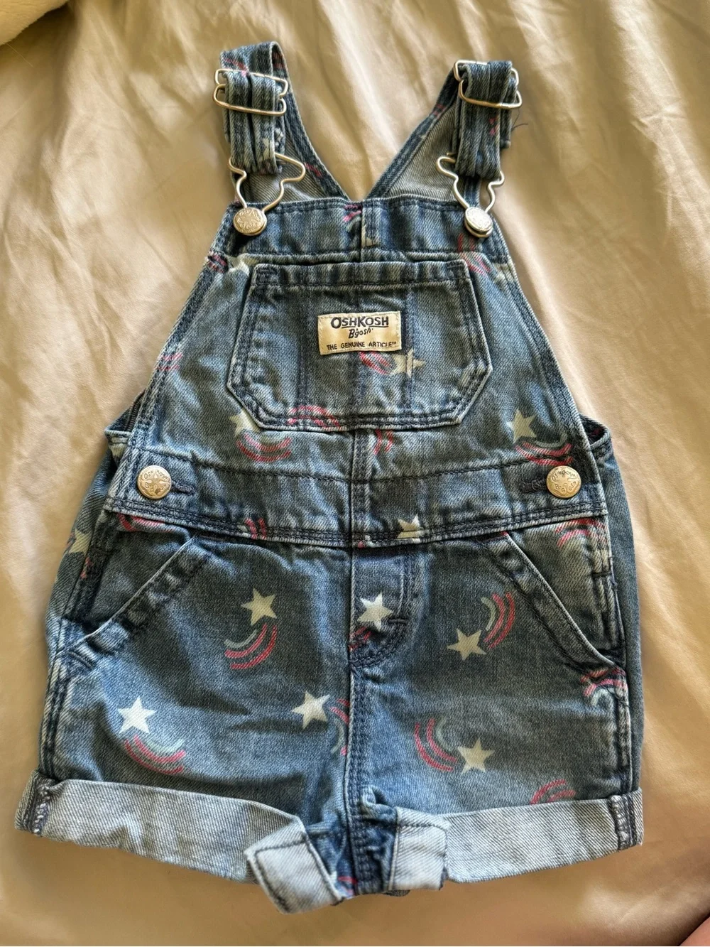 NWOT OshKosh BGosh Denim Star Rainbow Shortall Overalls Baby Girl 9M